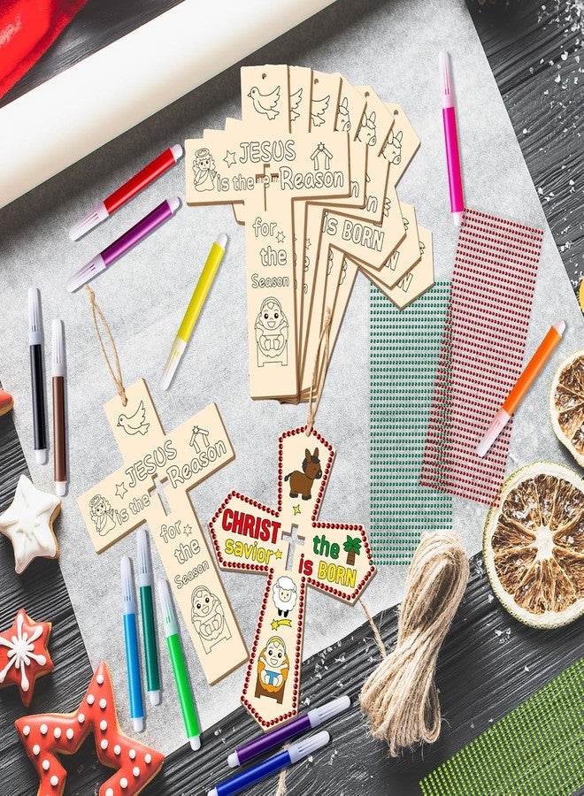 Cliths 20Pcs Christmas Wooden Cross Craft Kit for Kids DIY Make Your Own Nativity Cross with Gem Stickers Christian Religious Xmas Craft for Church, School, Party Decorations - Image 4